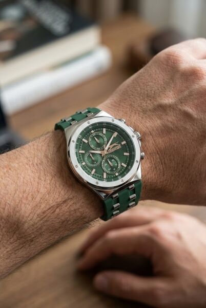 Slazenger Yeşil Erkek Kol Saati | 45 mm Paslanmaz Çelik Kasa, Silikon Kordon