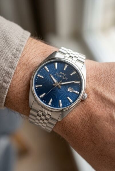 Slazenger Lacivert Kadranlı Gümüş Erkek Kol Saati | 41 mm Paslanmaz Çelik Kasa, Çelik Kordon, 10 ATM