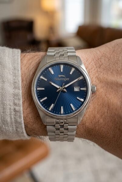Slazenger Lacivert Kadranlı Gümüş Erkek Kol Saati | 41 mm Paslanmaz Çelik Kasa, Çelik Kordon, 10 ATM