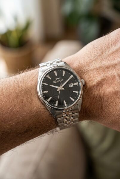 Slazenger Gümüş Erkek Kol Saati | 41 mm Paslanmaz Çelik Kasa, Siyah Kadran, Şık ve Klasik