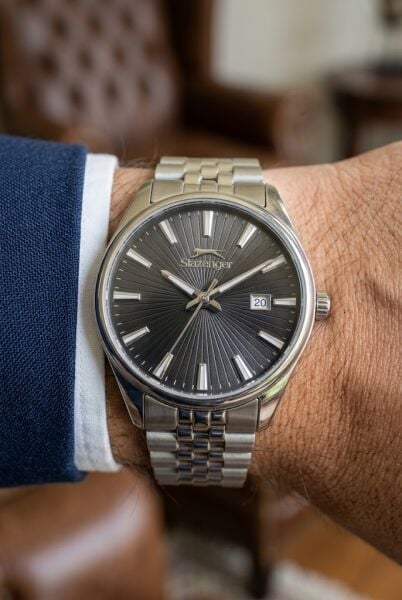 Slazenger Gümüş Erkek Kol Saati | 41 mm Paslanmaz Çelik Kasa, Siyah Kadran, Şık ve Klasik