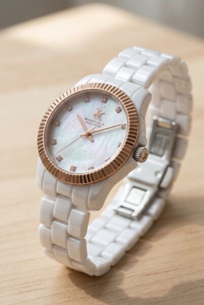 Beverly Hills Polo Club Beyaz Seramik Kadın Kol Saati | 36 mm Sedef Kadran
