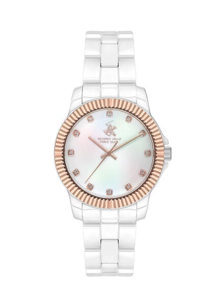 Beverly Hills Polo Club Beyaz Seramik Kadın Kol Saati | 36 mm Sedef Kadran