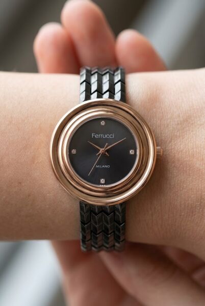 Ferrucci Rose-Siyah Kadın Kol Saati | 33 mm Modern Tasarım, Şık ve Estetik Görünüm