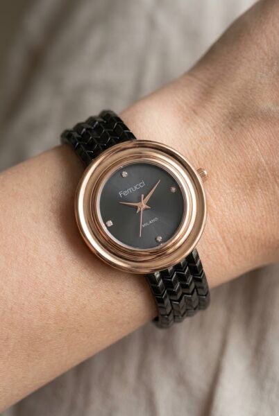 Ferrucci Rose-Siyah Kadın Kol Saati | 33 mm Modern Tasarım, Şık ve Estetik Görünüm