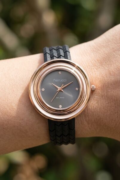 Ferrucci Rose-Siyah Kadın Kol Saati | 33 mm Modern Tasarım, Şık ve Estetik Görünüm