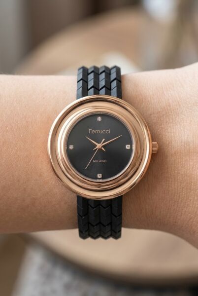 Ferrucci Rose-Siyah Kadın Kol Saati | 33 mm Modern Tasarım, Şık ve Estetik Görünüm