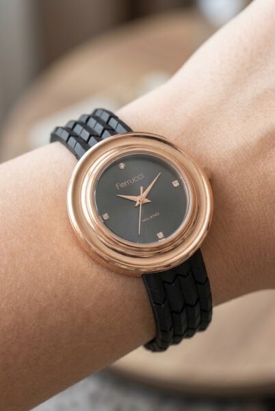 Ferrucci Rose-Siyah Kadın Kol Saati | 33 mm Modern Tasarım, Şık ve Estetik Görünüm