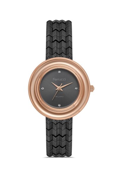Ferrucci Rose-Siyah Kadın Kol Saati | 33 mm Modern Tasarım, Şık ve Estetik Görünüm
