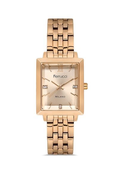 Ferrucci Rose Gold Kare Kasa Kadın Kol Saati | 30 mm Çelik Kordon, Modern ve Şık Tasarım