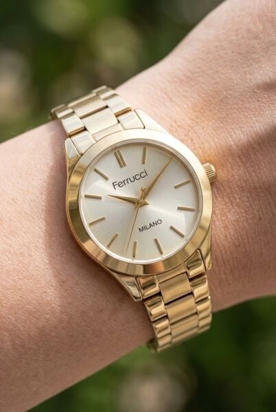 Ferrucci Altın Kadın Kol Saati | 34 mm Çelik Kordon, Altın Kadran ile Tarzını Tamamla