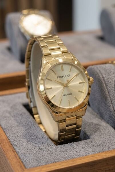 Ferrucci Altın Kadın Kol Saati | 34 mm Çelik Kordon, Altın Kadran ile Tarzını Tamamla