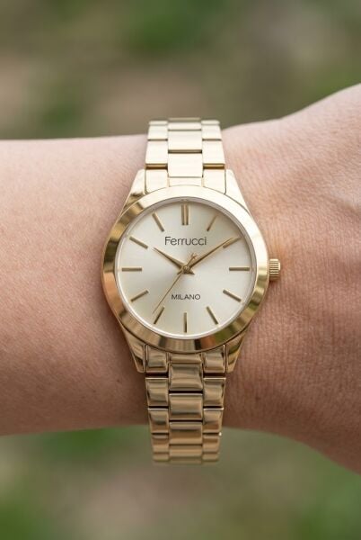 Ferrucci Altın Kadın Kol Saati | 34 mm Çelik Kordon, Altın Kadran ile Tarzını Tamamla