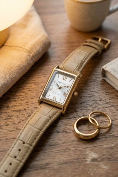 Ferrucci Vintage Zarif Kadın Kol Saati | 26 mm Çelik Kasa, Krem Deri Kordon