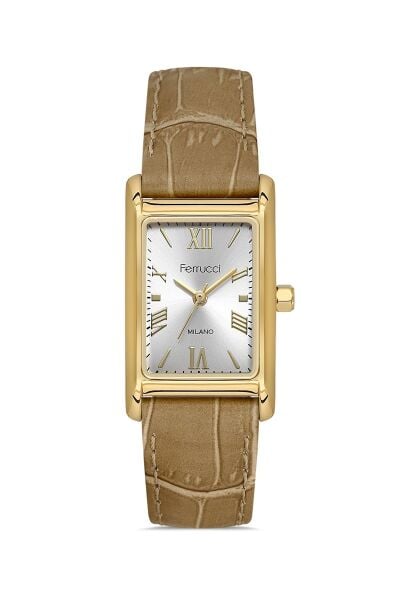 Ferrucci Vintage Zarif Kadın Kol Saati | 26 mm Çelik Kasa, Krem Deri Kordon
