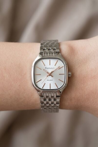 Ferrucci Minimal Şık Kadın Kol Saati | 23 mm Çelik Kordon, Gümüş Kadran
