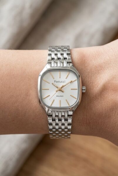 Ferrucci Minimal Şık Kadın Kol Saati | 23 mm Çelik Kordon, Gümüş Kadran
