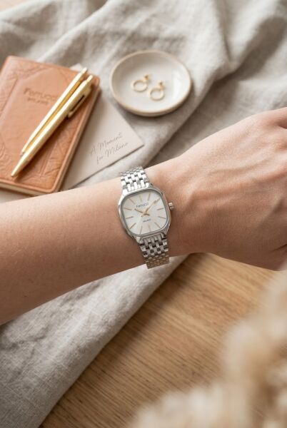 Ferrucci Minimal Şık Kadın Kol Saati | 23 mm Çelik Kordon, Gümüş Kadran