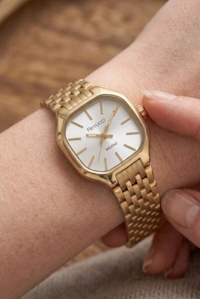 Ferrucci Şık ve Modern Kadın Kol Saati | 23 mm Altın Çelik Kordon, Gümüş Kadran