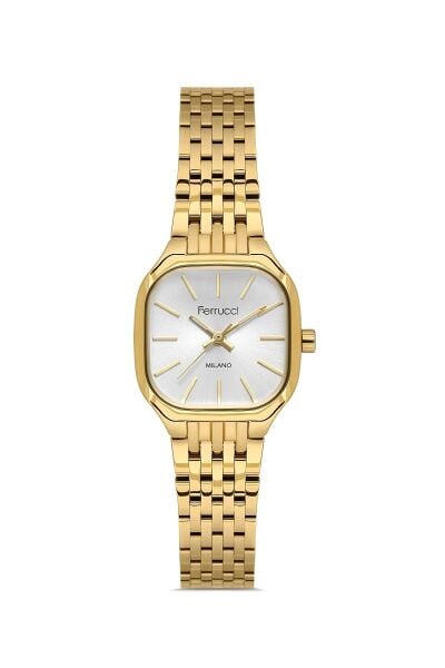 Ferrucci Şık ve Modern Kadın Kol Saati | 23 mm Altın Çelik Kordon, Gümüş Kadran