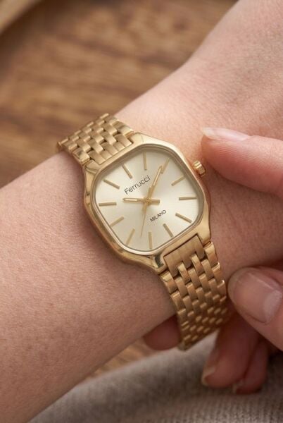 Ferrucci Lüks Görünümlü Altın Kadın Kol Saati | 23 mm Çelik Kordon