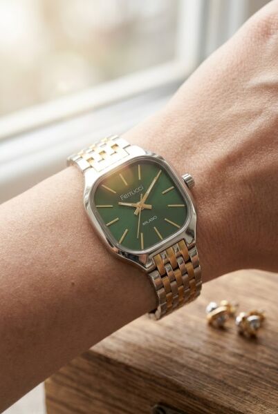 Ferrucci Şık ve Modern Kadın Kol Saati | 23 mm Çelik Kordon, Yeşil Kadran