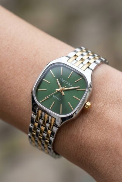 Ferrucci Şık ve Modern Kadın Kol Saati | 23 mm Çelik Kordon, Yeşil Kadran
