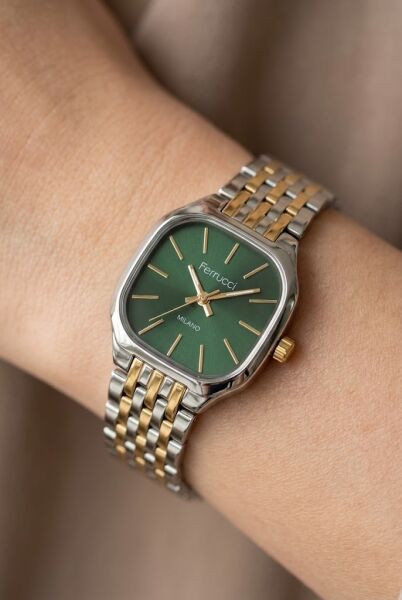 Ferrucci Şık ve Modern Kadın Kol Saati | 23 mm Çelik Kordon, Yeşil Kadran