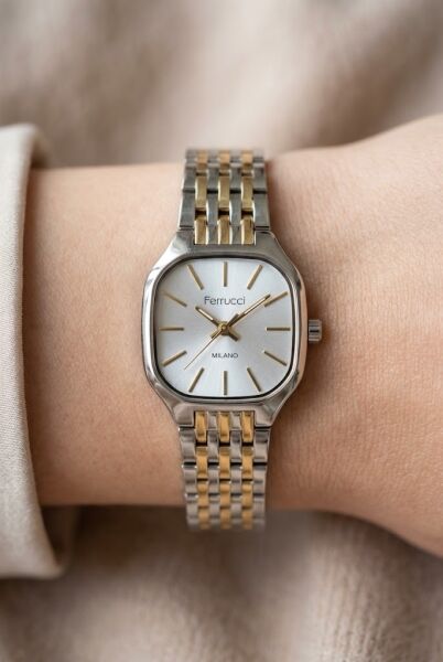 Ferrucci Şık ve Modern Kadın Kol Saati | 23 mm Çelik Kordon, Gümüş - Gold