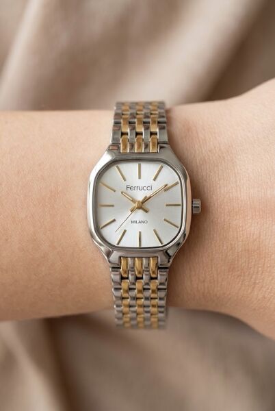 Ferrucci Şık ve Modern Kadın Kol Saati | 23 mm Çelik Kordon, Gümüş - Gold