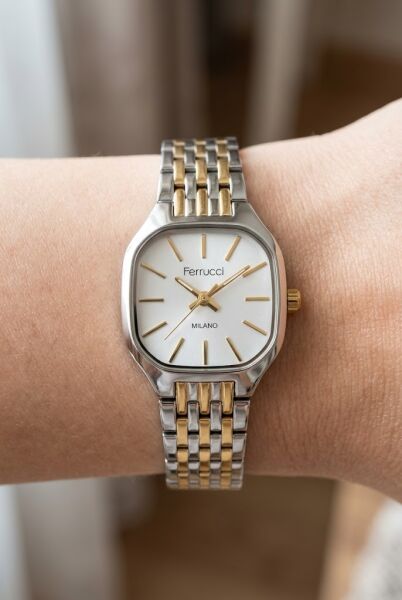 Ferrucci Şık ve Modern Kadın Kol Saati | 23 mm Çelik Kordon, Gümüş - Gold