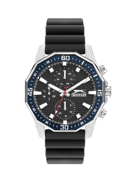 Slazenger Sportif Güçlü Erkek Kol Saati | 44 mm Çelik Kasa, Siyah Silikon Kordon
