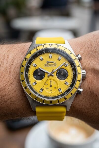 Slazenger Sportif Sarı Erkek Kol Saati | 44 mm Çelik Kasa, Silikon Kordon