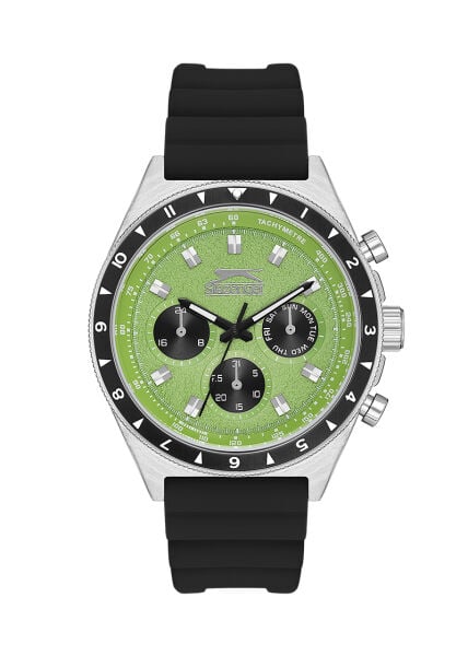 Slazenger Sportif Yeşil Erkek Kol Saati | 44 mm Çelik Kasa, Siyah Silikon Kordon
