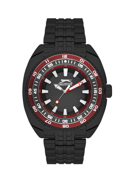 Slazenger Sportif Siyah Erkek Kol Saati | 44 mm Paslanmaz Çelik Kordon, Kırmızı Detaylı