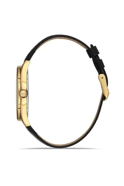 Ferrucci Vintage Klasik Erkek Kol Saati | 38 mm Altın Çelik Kasa, Siyah Deri Kordon