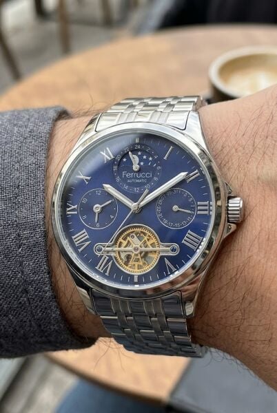 Ferrucci Lüks Otomatik Erkek Kol Saati | 42 mm Çelik Kasa, Lacivert Kadran