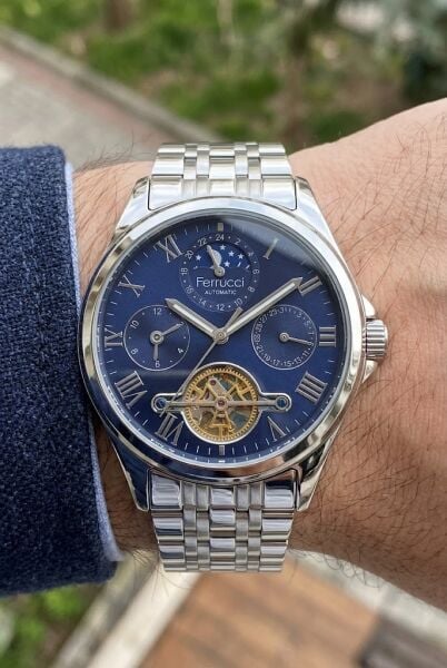 Ferrucci Lüks Otomatik Erkek Kol Saati | 42 mm Çelik Kasa, Lacivert Kadran