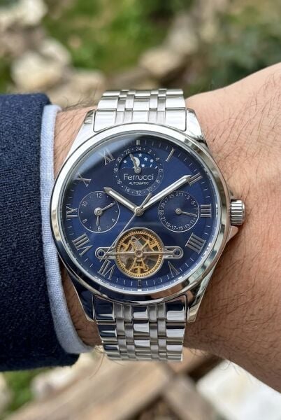 Ferrucci Lüks Otomatik Erkek Kol Saati | 42 mm Çelik Kasa, Lacivert Kadran