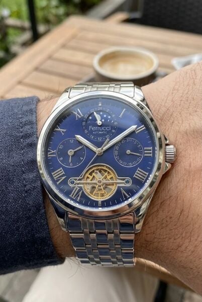 Ferrucci Lüks Otomatik Erkek Kol Saati | 42 mm Çelik Kasa, Lacivert Kadran