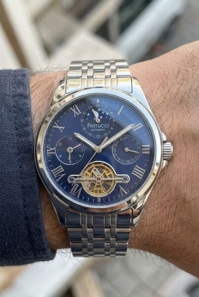 Ferrucci Lüks Otomatik Erkek Kol Saati | 42 mm Çelik Kasa, Lacivert Kadran