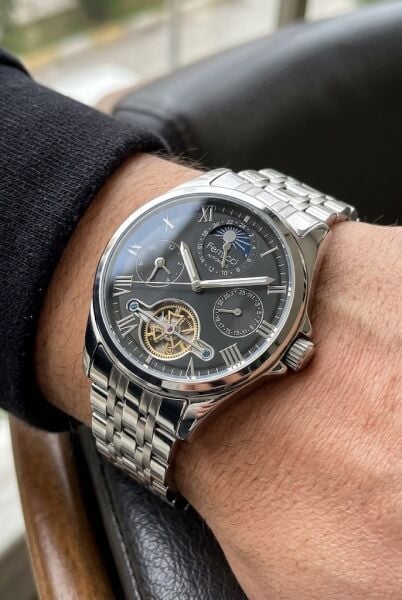 Ferrucci Lüks  Erkek Otomatik Kol Saati | 42 mm Çelik Kordon, Siyah Kadran