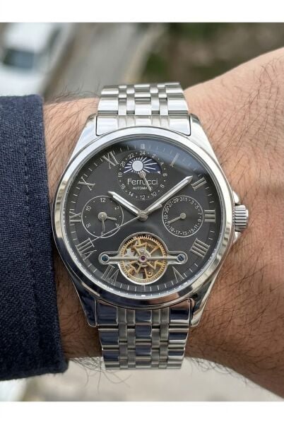 Ferrucci Lüks  Erkek Otomatik Kol Saati | 42 mm Çelik Kordon, Siyah Kadran
