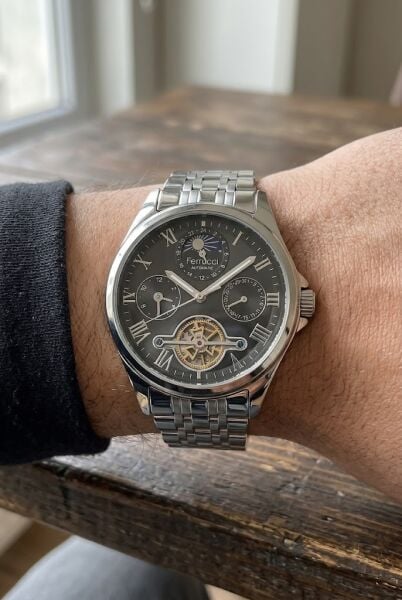 Ferrucci Lüks  Erkek Otomatik Kol Saati | 42 mm Çelik Kordon, Siyah Kadran