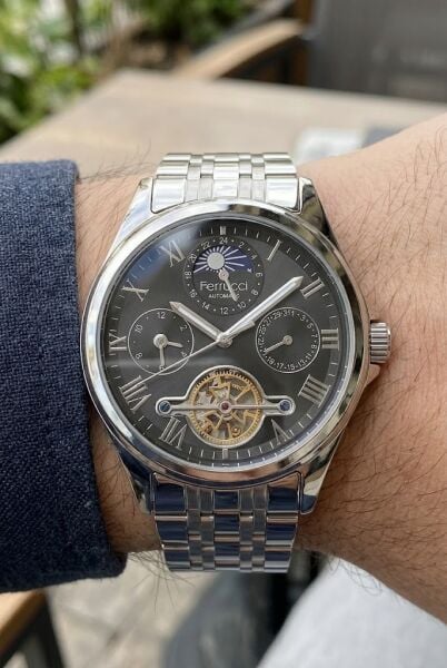 Ferrucci Lüks  Erkek Otomatik Kol Saati | 42 mm Çelik Kordon, Siyah Kadran