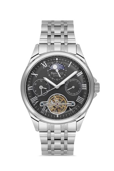 Ferrucci Lüks  Erkek Otomatik Kol Saati | 42 mm Çelik Kordon, Siyah Kadran