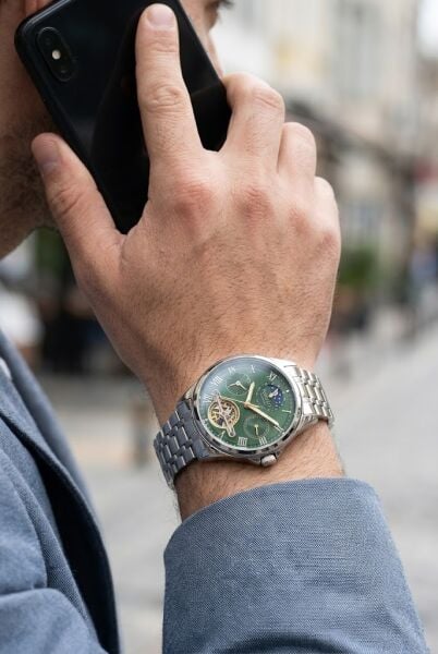 Ferrucci Lüks Erkek Otomatik Kol Saati | 42 mm Çelik Kordon, Yeşil Kadran