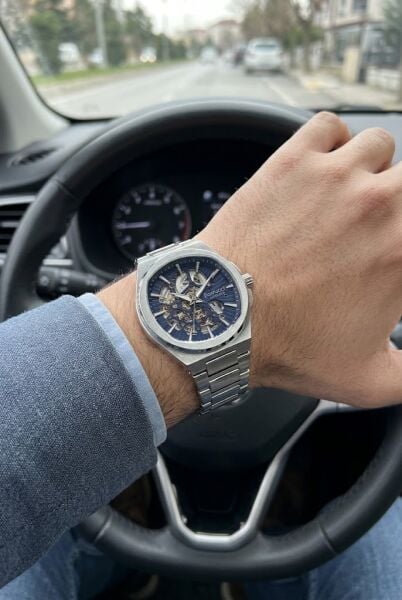 Ferrucci Modern Skeleton Erkek Otomatik Kol Saati | 39 mm Çelik Kasa, Lacivert Kadran