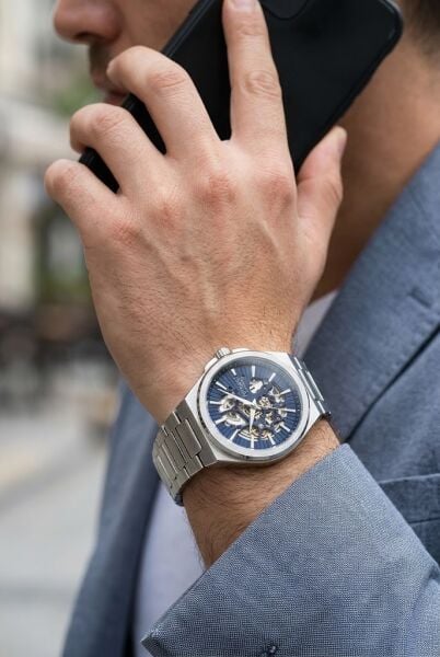 Ferrucci Modern Skeleton Erkek Otomatik Kol Saati | 39 mm Çelik Kasa, Lacivert Kadran