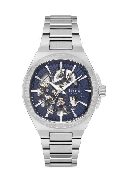 Ferrucci Modern Skeleton Erkek Otomatik Kol Saati | 39 mm Çelik Kasa, Lacivert Kadran